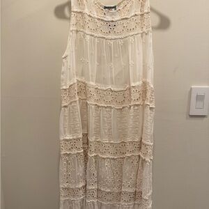 Johnny Was Cream Tiered Midi Sundress